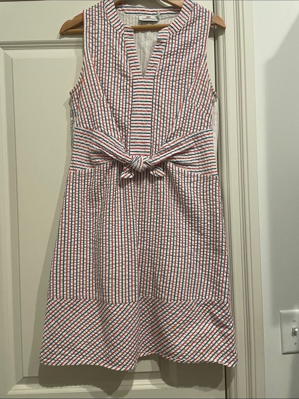 Vineyard Vines Red and Blue Striped Knot-Front Mini Dress